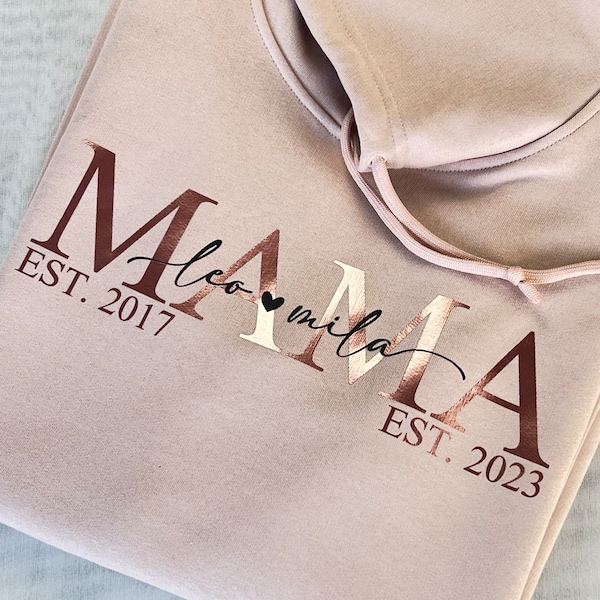 Mama Hoodie personalisiert mit Namen der Kinder und Geburtsjahr | perfekt für den Muttertag, Babyshower oder zur Geburt | Geschenke für Sie