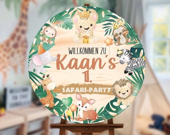 Safari birthday sign, personalizable in name and age, round in 3 different sizes to choose from