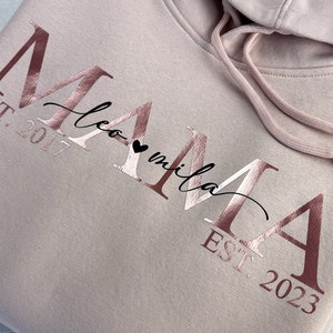 Mama Hoodie personalized with children's names and year of birth perfect for Mother's Day, baby shower or birth Gifts for her image 3