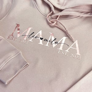 Mama Hoodie personalized with children's names and year of birth perfect for Mother's Day, baby shower or birth Gifts for her image 2