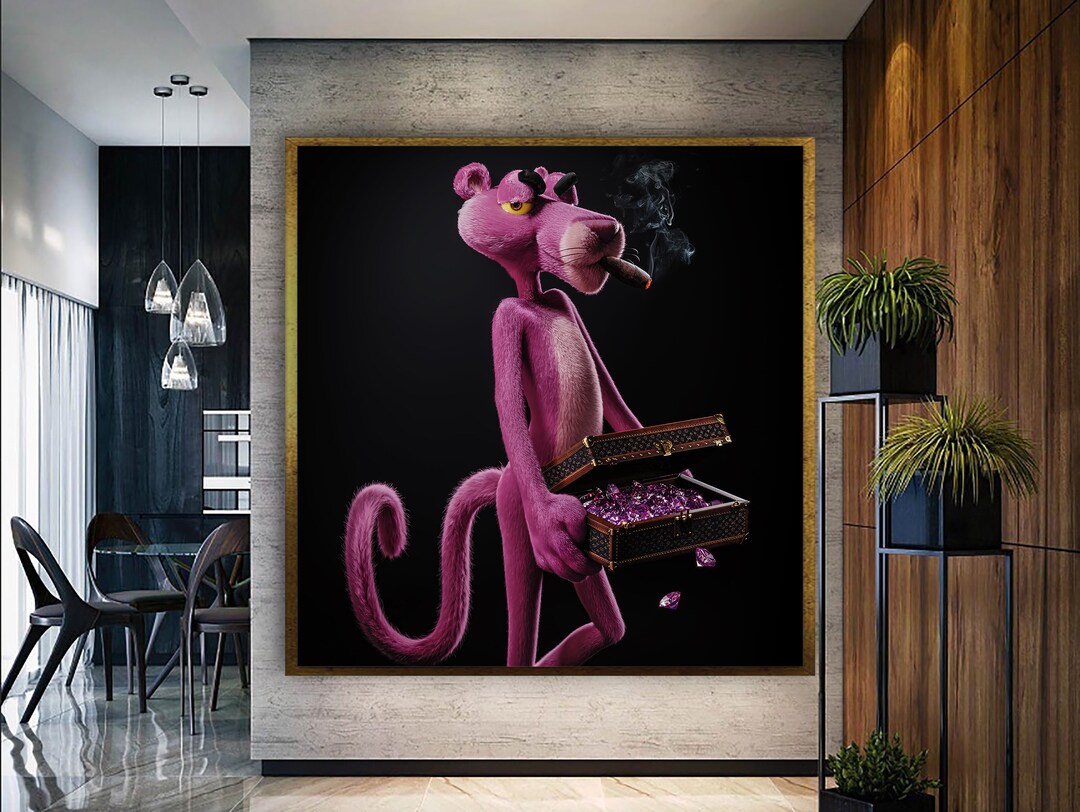 The Pink Panther Painting on Canvas Pink Panter Print Wall Etsy