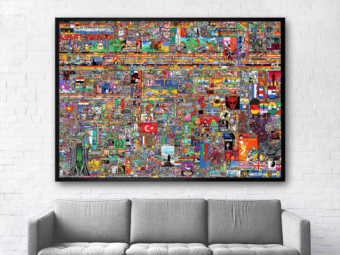 Reddit's R/place Collaborative Masterpiece, Intricate Collage, Vibrant