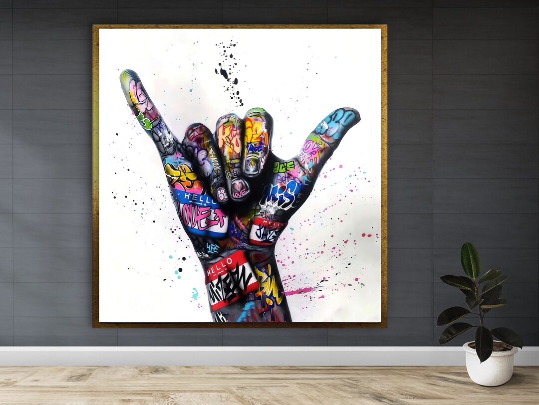 Banksy Colorful Hand Wall Art, Street Art Print, Banksy Graffiti Canvas Art, Ready to Hang