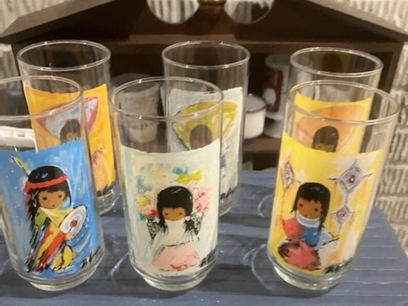 Vintage Libbey De Grazia Children of the Southwest Glasses Set of 6
