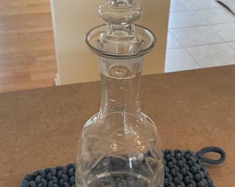 Etched Glass Decanter Bottle with Stopper 11.5 inches in height