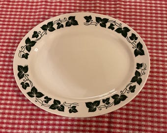 Homer Laughlin HLC made in the USA oval ceramic serving plate/platter with green ivy pattern 12 inches in length. #M50N6