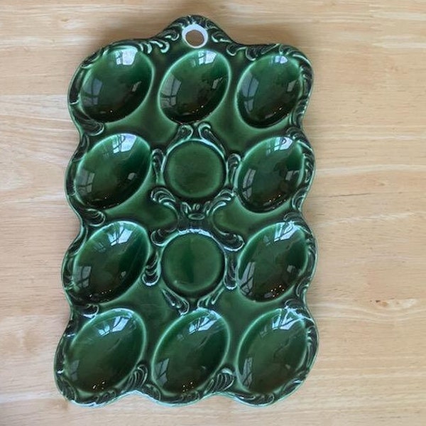 Ceramic Rectangular Shaped Green Deviled Egg Plate/Platter