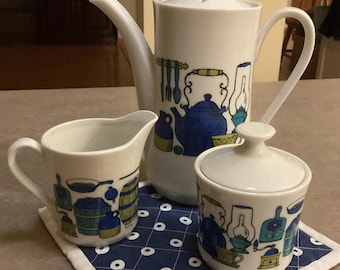 King Import, LTD Another Fine Product handcrafted in Japan ceramic tea set.   Ceramic tea pot, creamer, and sugar set
