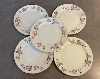 Homer Laughlin Eggshell Nautilus USA ceramic 8” salad plates/Apple Blossom set of 5