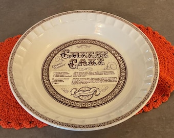 Royal China Jeannette Corporation made in the USA Cheese Cake recipe ceramic pie plate  11 inches in diameter