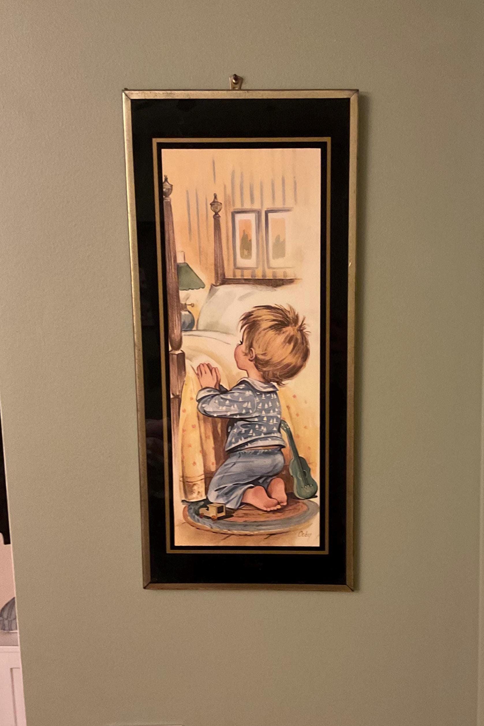 Artist Coby Black and Gold Framed Print Barefoot Praying Boy 18 Inches ...