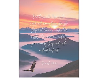 Arte mural en lienzo, Isaías 40:31, Foto cristiana de un atardecer, Decoración inspiradora para el hogar, Decoración de oficina, Regalo con cita religiosa, Impresión de versículos bíblicos