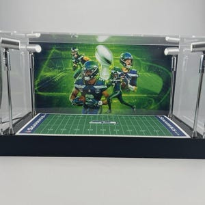 Seattle Seahawks Custom 2-3 Card or 2 Mini Helmet Display Case w/ LED Lights