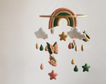 Móvil de mariposa de fieltro para bebé: decoración de arcoíris para habitación infantil