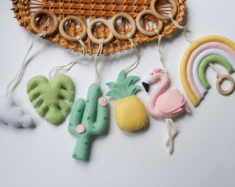 Baby Play Gym Hanging Toys: Felt Flamingo, Cactus, Rainbow