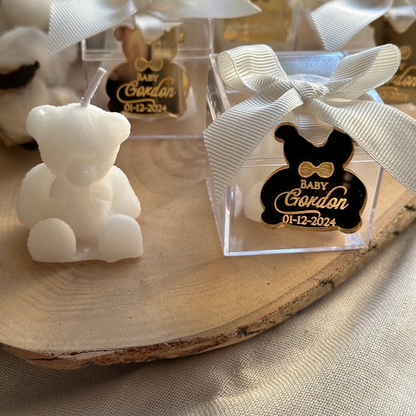 Personalized Baby Shower Teddy Bear Candle, Baptism Candle, Birthday Bear Candle Gift, Cute Candle, Baby Birthday Candle, Bridal Shower Gift