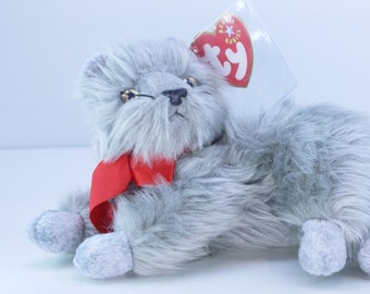 Vintage 2001 TY Beanie Baby Fuzzy Gray BEANI CAT 8 Bean Bag Stuffed Toy
