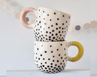 Dot Mug - Set of 2! Yellow and Soft Pink - 6.7 oz / 200 ml - Handmade ceramic