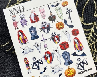 Décalcomanies pour ongles d'Halloween : décoration d'ongles 2D squelette inspirée de Jack