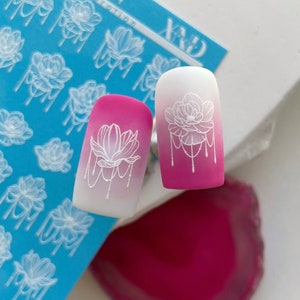 Nail Decal 2D / White Elements / Floral & Plants / Lotus Flower / Nail Waterslide Decals / Nail Art / Stickers / Nail Salon