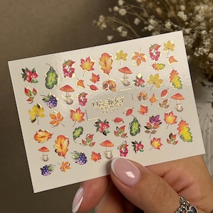 Nail Water Decal Gold FOIL/ Colorful Fall /Leaves/Flowers/ Colorful Maple Leaves/ Berries/ Water Nail Decals/ Water Stickers/Nail Art