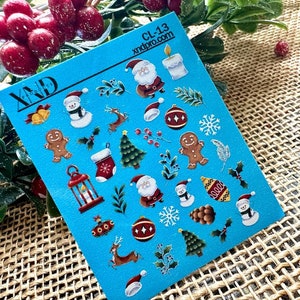 Nail Decal  /Christmas Nails / Gingerbread Man/ Snowman / Snowflakes / Christmas Nail Stickers / Nail Water Decals / Waterslide Nail