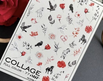 Décalcomanies pour ongles 2D / Fleurs printanières / Gothique / Corbeau / Roses / Décalcomanies à l'eau / Autocollants / Ongles / Décalcomanies à l'eau / Salon de manucure