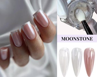 White Chrome Nail Powder – Glazed Donut Effect, Pearl Mirror Finish, 1g Moonstone Powder for DIY Nail Art