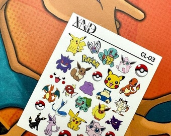 Calcomanías para uñas de Pokémon, pegatinas al agua para uñas