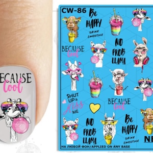 Nail Decals , Nail Art/ Pop Art Nails/ Be Happy/ Kiss me/ Llama/ Cool/ Nail Water Decals/Nail Stickers/ Water Nail Decals