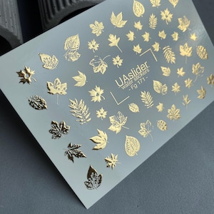 Gold Foil Nail Water Decal /Variety Of Fall Leaf Shapes / Maple Leaves/ Autumn Leaf / Fall Vibes/ Nail Water Decals/ Nail Stickers/ Nail Art