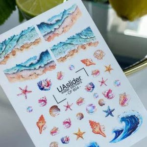 Nail Water Decal Spring Gold Foil / Ocean Wave/  Seashell /Nail Decals/ Beach Water Art Set/ Nail Water Stickers, Nail Tattoo