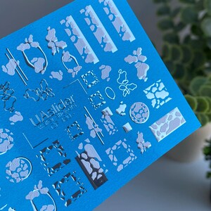 Nail Decal FOIL/Abstract/ White Animal Print/ Geometric Frames/ Minimalist / Nail Art /Water Stickers
