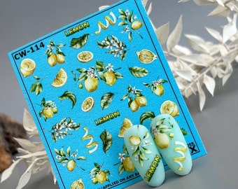 Lemon Nail Decals, Citrus Water Transfer Stickers