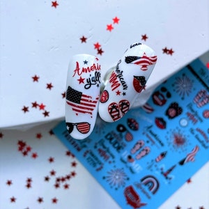 Nail Decal 2D / 4th of July nails / Independence Day / Fireworks /American Flag / USA /Nail waterslide decals /Nail art/ nail stickers
