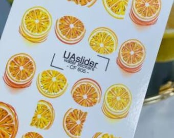 Nail Water Decal Gold FOIL/  Citrus Slice/ Lemon/ Orange/ Fruits/ Summer Nails/ Tropical Nails/ Water Nail Decals/ Water Stickers