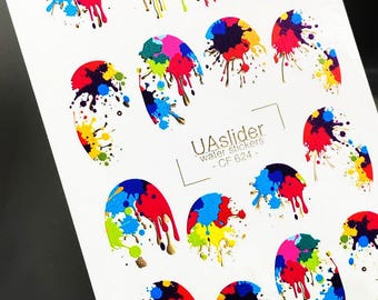 Nail Water Decal Gold FOIL/ Neon Paint Splatter/ Colorful Nails / Festival Nails/ Pop Art Nails/ Water Nail Decals/ Water Stickers