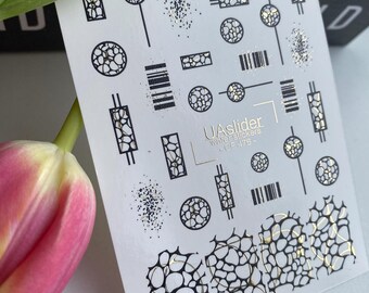 Nail Decal FOIL/ Modern /Abstract / Geometric/ Circular/ Rectangular/ Scattered dot designs / Nail Art /Water Nail Decals/ Water Stickers