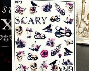 Nail Decal 2D Mystical/ Gothic/Crow/ Skull/ Snake/ Gothic Art/ Magic/Purple/ Water Nail Decals / Nail Waterslide Decals/ Nail Art/