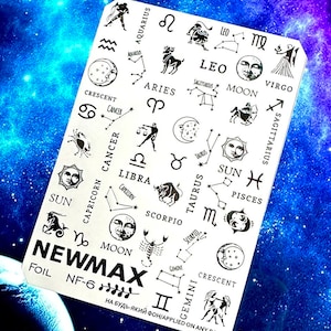 Nail Decal 2D Zodiac Signs/ Astrology/ Horoscope/Silver/ Moon & Sun/ Water Nail Decals / Waterslide / Nail Waterslide Decals/ Nail Art/