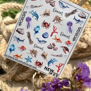 Nail Decal 2D /Sea Animals/ Beach Nails/ Summer Nails/ Turtle/ Shark/ Octopus/ Nail waterslide decals / Nail art / Stickers /Decals