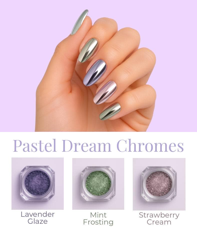 Pastel PINK Mirror Effect Chrome Nail Powder - SRAWBERRY CREAM Chrome Nail Powder for Nail Art - Pastel Nail Chromes