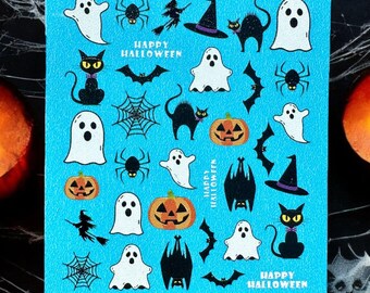 Nagelvattendekaler / Halloweennaglar / Spöke / Spindel / Pumpa / Nagelkonst / Fladdermus / Nagelvattenrutschkana / Nagelkonst / Klistermärken / Dekaler /