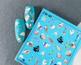 Nail Decal / Seaweed/ Seahorse/ Shell Collection/ Starfish/ Whale Tail/ Coral Shell/ Conch Shell/ Nail Decals/ Nail Art/ Nail Water Decals