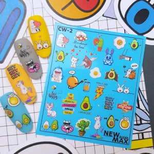 Pop Art Nagel Aufkleber, Süß/ Fun Art/ Lustig/ Cartoons/ Wasserschiebefolie Abziehbilder / Nail Art / Nageldesign