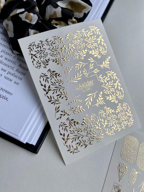 Nail Water Decal Gold FOIL/ Gold Leaves/ Tree Leaves/ Tree Branches/ Summer Nails/ Waterslide /Nail Waterslide Decals/Nail Art/