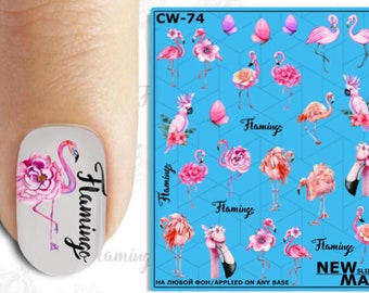 Nail Decal 2D/ Pink Flamingo/ Pink Cockatoo Bird/Animals/Butterfly Cute Nails/ Pink/ Nail Decals/ Nail Art/ Nail Water Decals