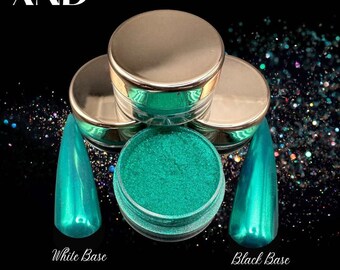 Turquoise Green Nail Powder, Chrome Powder, Solid Color Chrome, Metallic Nails, Mirror Effect - 1 Gram