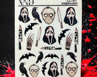Décoration d'ongles pour Halloween : toboggans : Scream, Jason, Spooky Stickers