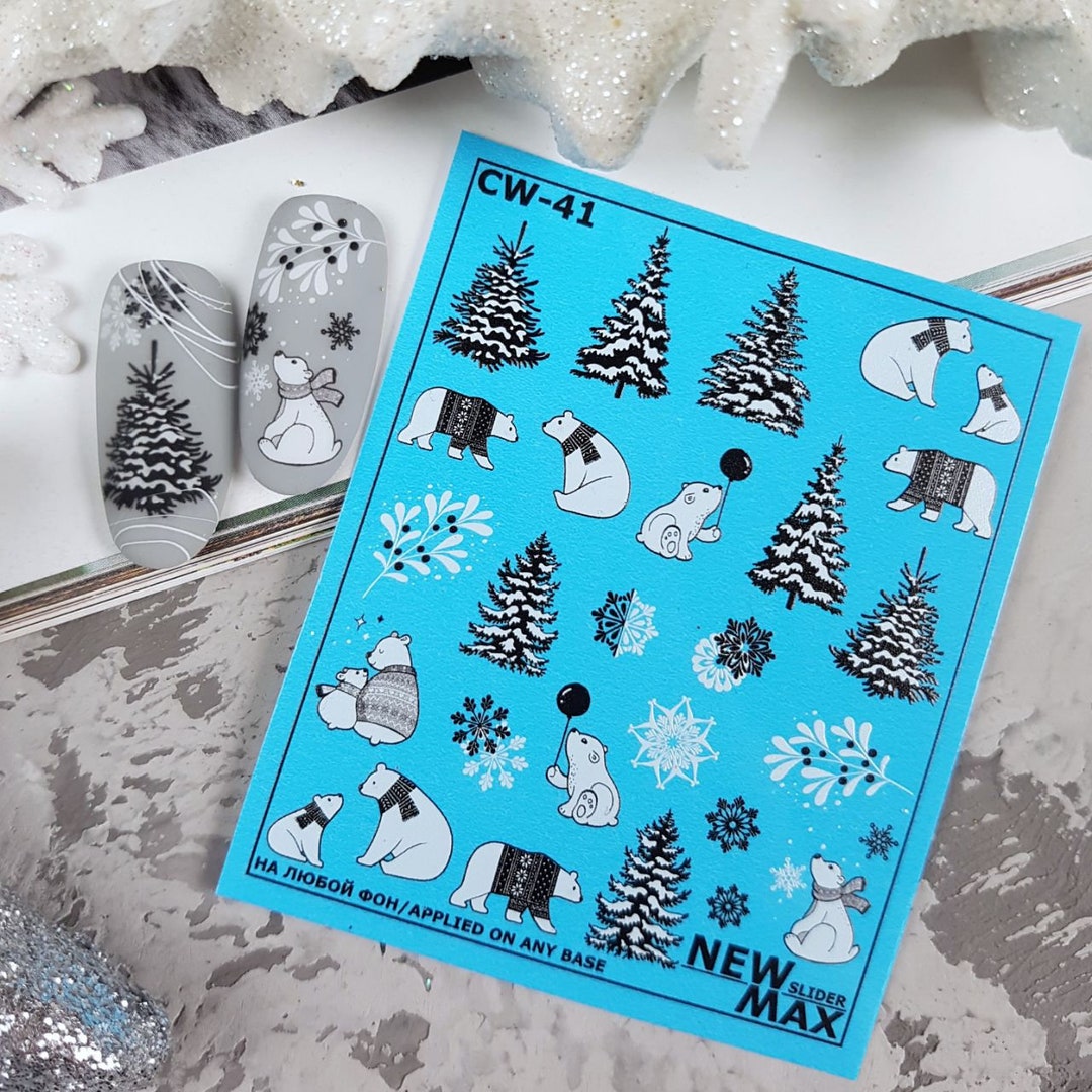 Nail Decal 2D / Christmas/ Christmas Tree/ Polar Bear/ Snowflakes/ Cute/ Waternails Decals